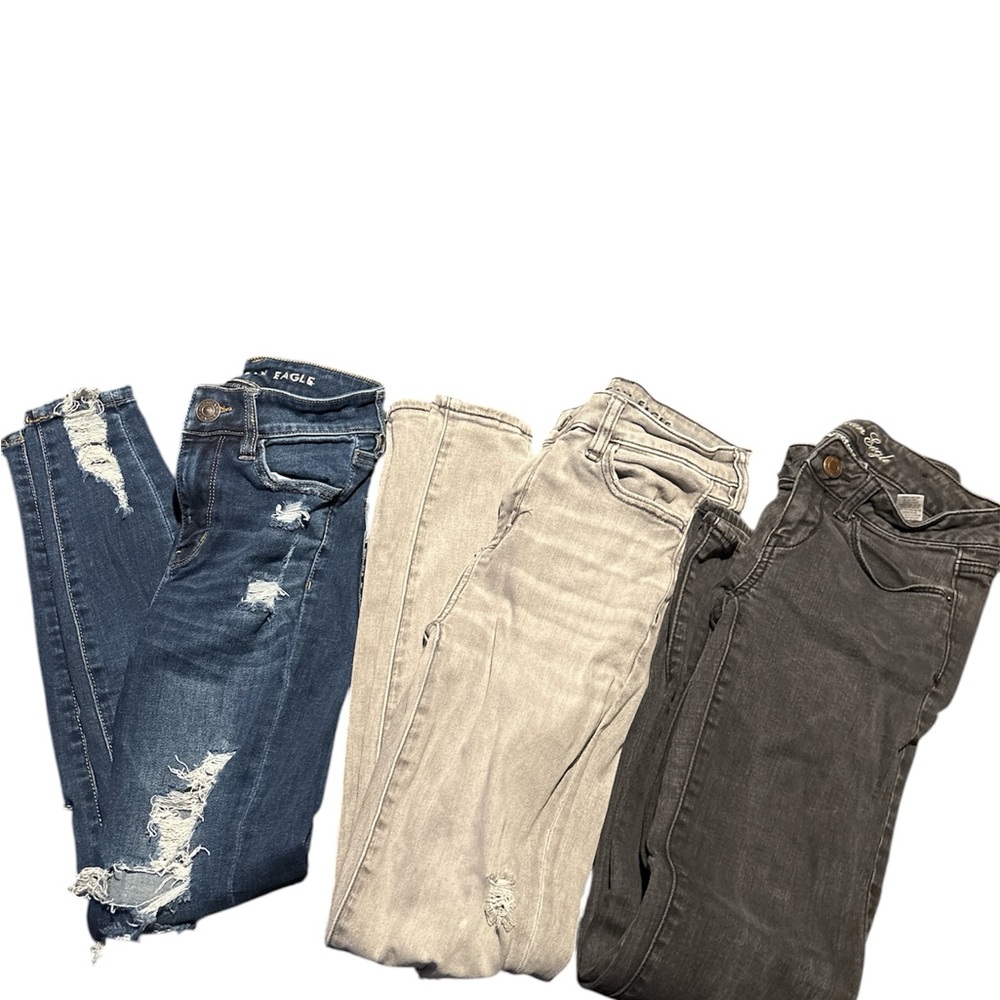 American Eagle Outfitters Women's Skinny Jeans - Blue, Cream, Gray